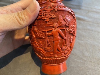 Six Chinese red lacquer pieces with Cultural Revolution design