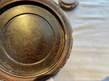 Six Chinese red lacquer pieces with Cultural Revolution design