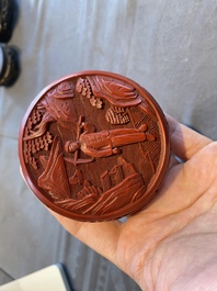 Six Chinese red lacquer pieces with Cultural Revolution design