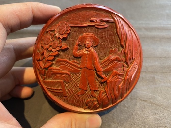 Six Chinese red lacquer pieces with Cultural Revolution design