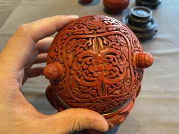 Six Chinese red lacquer pieces with Cultural Revolution design