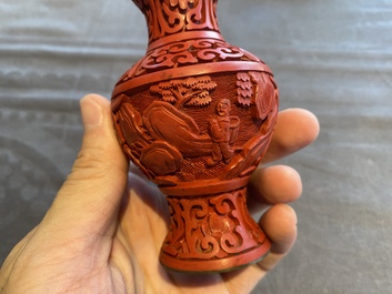 Six Chinese red lacquer pieces with Cultural Revolution design