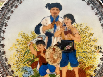 Three Chinese Cultural Revolution dishes, two signed Wu Kang 吳康 and dated 1968 and 1973