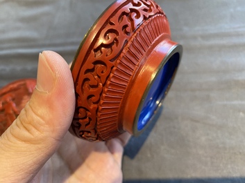 Six Chinese red lacquer pieces with Cultural Revolution design