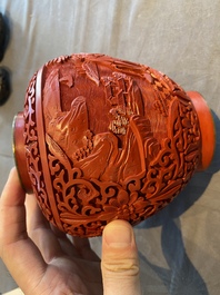 Six Chinese red lacquer pieces with Cultural Revolution design