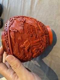 Six Chinese red lacquer pieces with Cultural Revolution design
