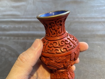 Six Chinese red lacquer pieces with Cultural Revolution design