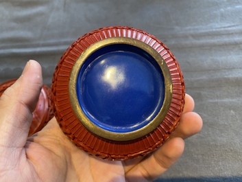 Six Chinese red lacquer pieces with Cultural Revolution design