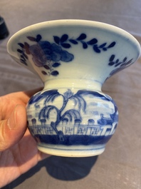 Drie Chinese blauw-witte en famille rose schotels, een theepot, een kom en een zhadou, 18/19e eeuw