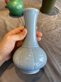 A Chinese monochrome lavender-blue-glazed bottle vase, Yongzheng mark, Republic