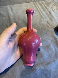 A Chinese monochrome ruby-glazed garlic head bottle vase, Qianlong mark, Republic