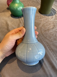 A Chinese monochrome lavender-blue-glazed bottle vase, Yongzheng mark, Republic