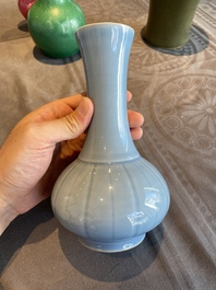 A Chinese monochrome lavender-blue-glazed bottle vase, Yongzheng mark, Republic