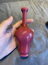A Chinese monochrome ruby-glazed garlic head bottle vase, Qianlong mark, Republic
