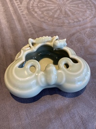 A Chinese celadon-glazed 'lingzhi' brush washer, Qianlong mark, 19/20th C.