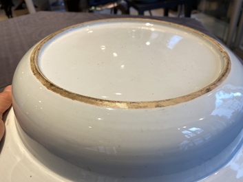 A rare large deep Chinese famille rose dish with fine figurative design, Yongzheng
