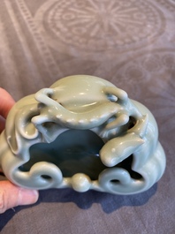 A Chinese celadon-glazed 'lingzhi' brush washer, Qianlong mark, 19/20th C.
