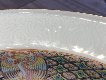 A rare large deep Chinese famille rose dish with fine figurative design, Yongzheng