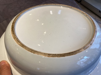 A rare large deep Chinese famille rose dish with fine figurative design, Yongzheng