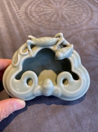 A Chinese celadon-glazed 'lingzhi' brush washer, Qianlong mark, 19/20th C.