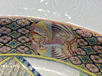 A rare large deep Chinese famille rose dish with fine figurative design, Yongzheng