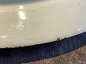 A rare large deep Chinese famille rose dish with fine figurative design, Yongzheng