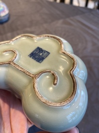 A Chinese celadon-glazed 'lingzhi' brush washer, Qianlong mark, 19/20th C.