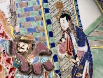 A rare large deep Chinese famille rose dish with fine figurative design, Yongzheng