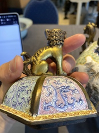 A large Chinese Canton enamel censer and cover, Qianlong mark, 19th C.