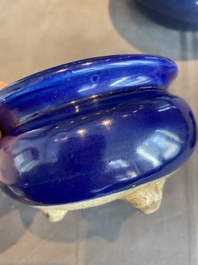 A pair of Chinese powder-blue-glazed jars and covers and three censers, 19/20th C.