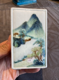 A square Chinese famille rose brush pot, Qianlong mark, Republic