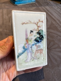 A square Chinese famille rose brush pot, Qianlong mark, Republic