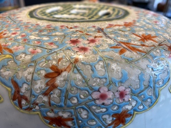 A pair of Chinese famille rose miniature stools with grisaille landscapes, Qianlong/Jiaqing
