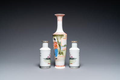 Three Chinese vases with Cultural Revolution design, one dated 1972