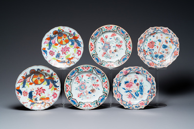 Drie paar Chinese famille rose borden, Qianlong