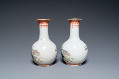 Vier Chinese vazen met Culturele Revolutie decor van boeren en kinderen, Zhong Guo Jing De Zhen Zhi 中國景德鎮製 merk, 20e eeuw