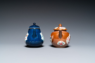 Two Chinese famille rose teapots and covers, Yongzheng/Qianlong