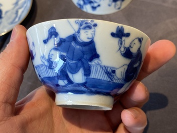 14 Chinese blue and white tea wares, Kangxi and later