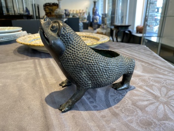 A Chinese bronze 'three-legged toad' censer, Ming