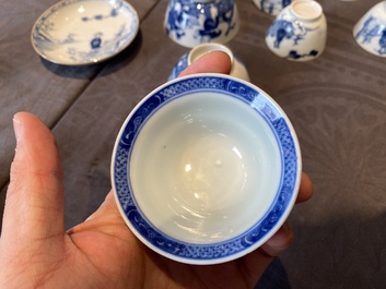 14 Chinese blue and white tea wares, Kangxi and later