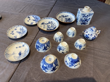 14 Chinese blue and white tea wares, Kangxi and later