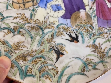 A Chinese Cultural Revolution dish depicting a farmer and his daughters, dated 1973