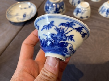14 Chinese blue and white tea wares, Kangxi and later