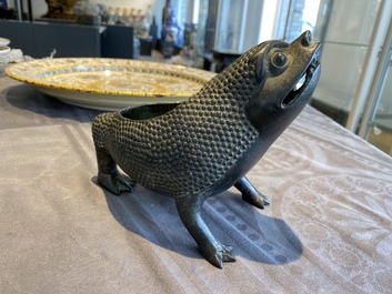 A Chinese bronze 'three-legged toad' censer, Ming