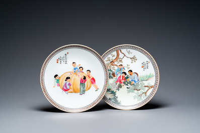 Three Chinese Cultural Revolution dishes, signed Wang Xiaofan 王曉帆, Wu kang 吳康 and Chen Yifang 陳義芳, dated 1957, 1964 and 1966