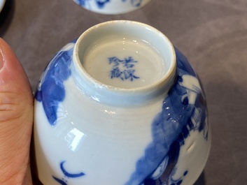 14 Chinese blue and white tea wares, Kangxi and later