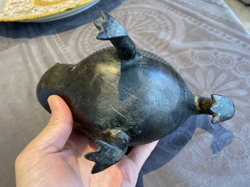 A Chinese bronze 'three-legged toad' censer, Ming