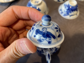 14 Chinese blue and white tea wares, Kangxi and later