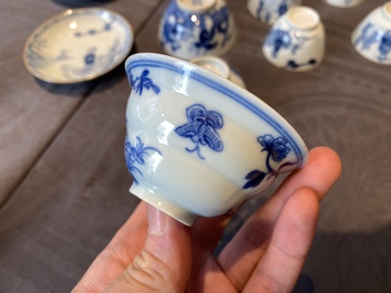 14 Chinese blue and white tea wares, Kangxi and later