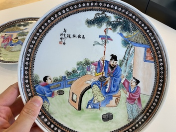 Two fine Chinese famille rose dishes, signed Zou Yunzhen 鄒雲珍, 20th C.